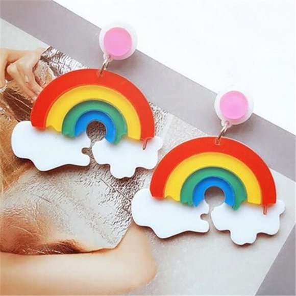 NEW Gorgeous Colorful RAINBOW Stud Dangle Earrings SPECIAL GIFT RED BLUE CLOUD - Picture 5 of 8